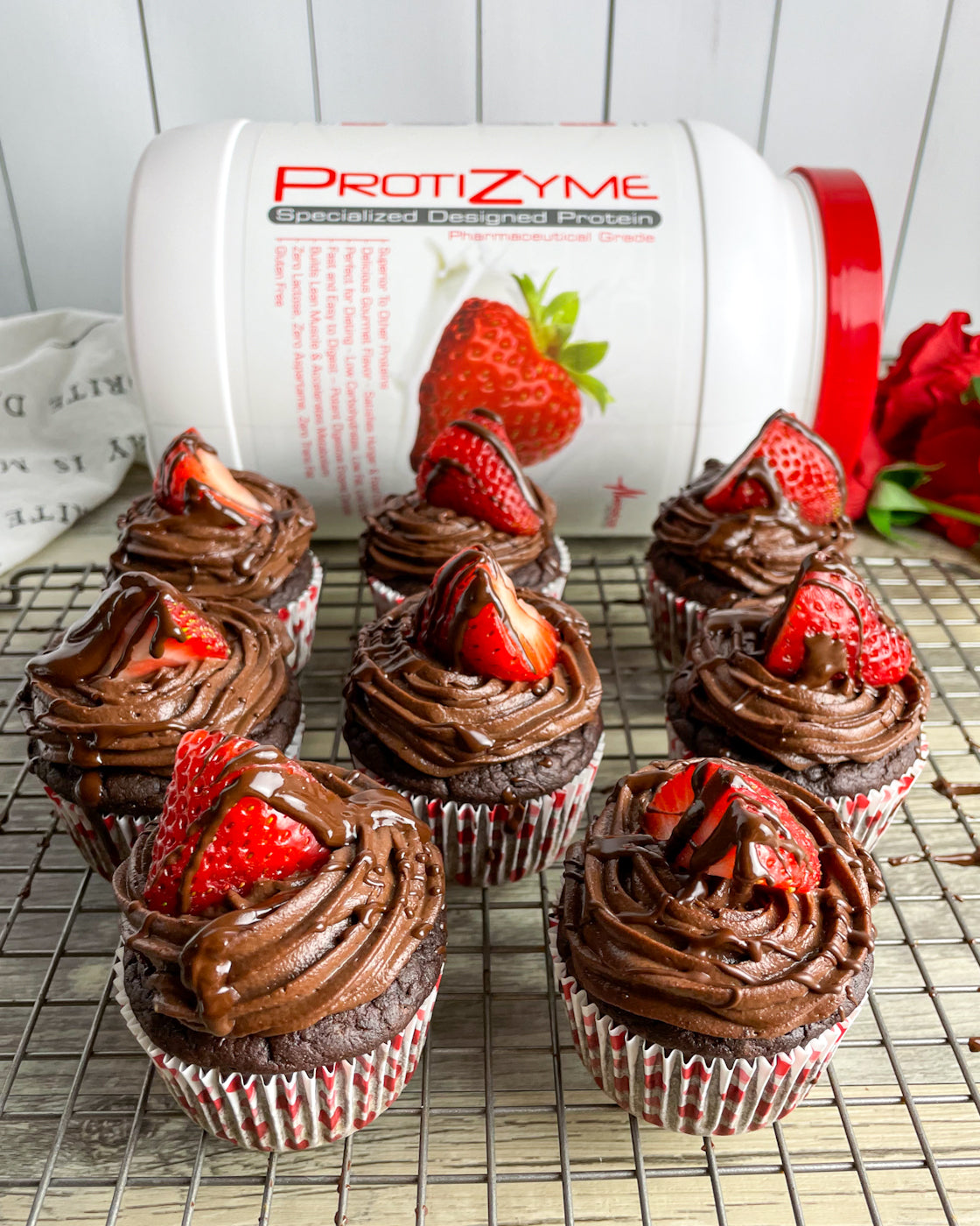Chocolate Covered Strawberry Protein Cupcakes
