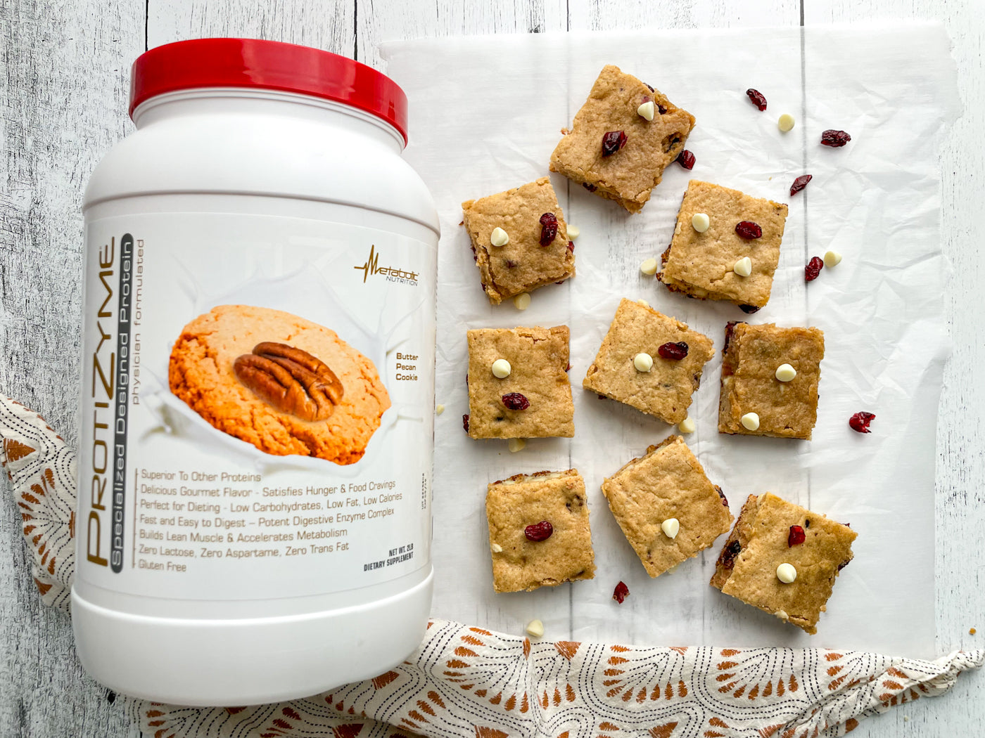 WHITE CHOCOLATE CRANBERRY PROTEIN BLONDIES